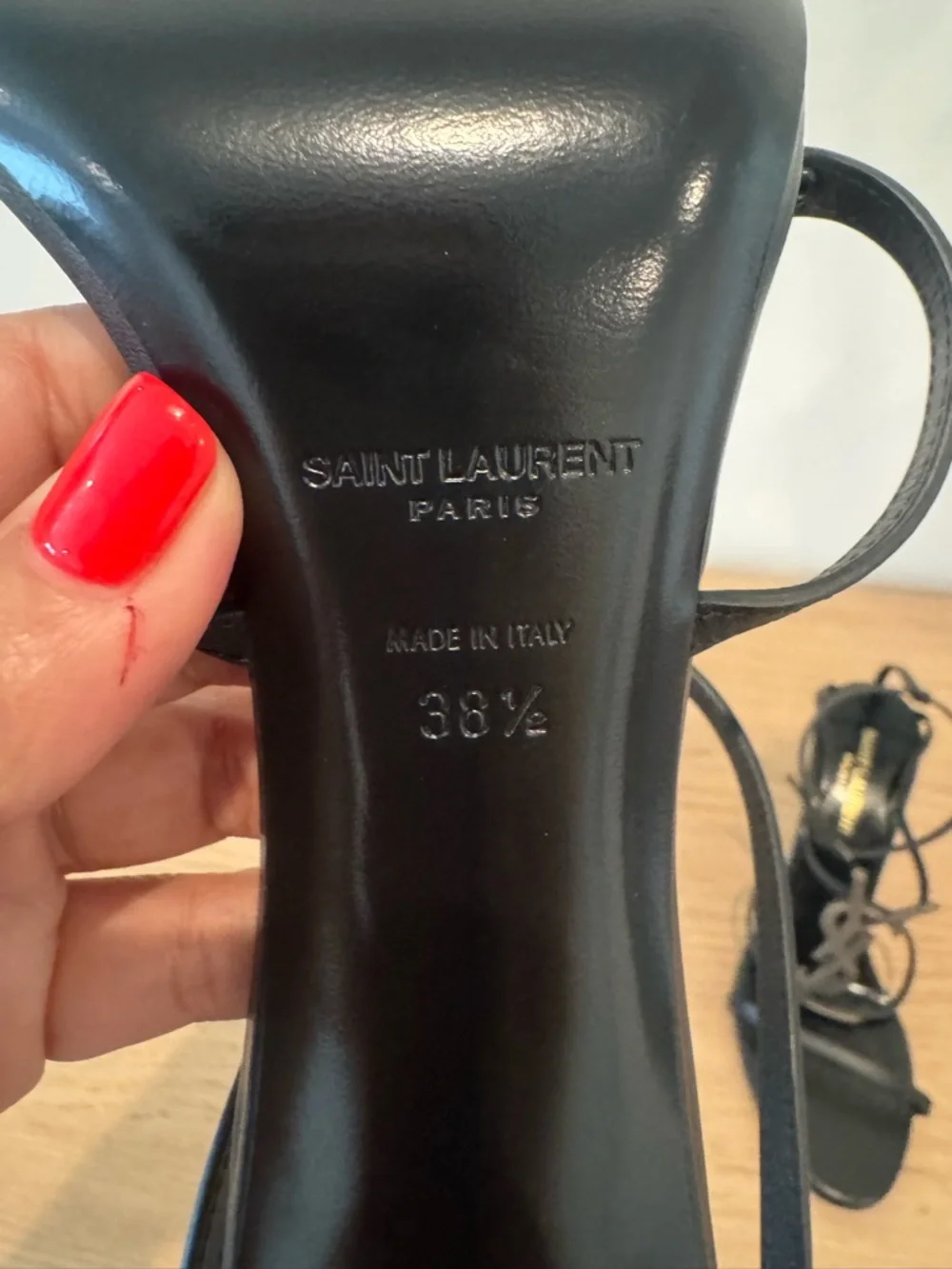 Saint Laurent Black Logo T-Strap Stiletto Sandals - Picture 4 of 16